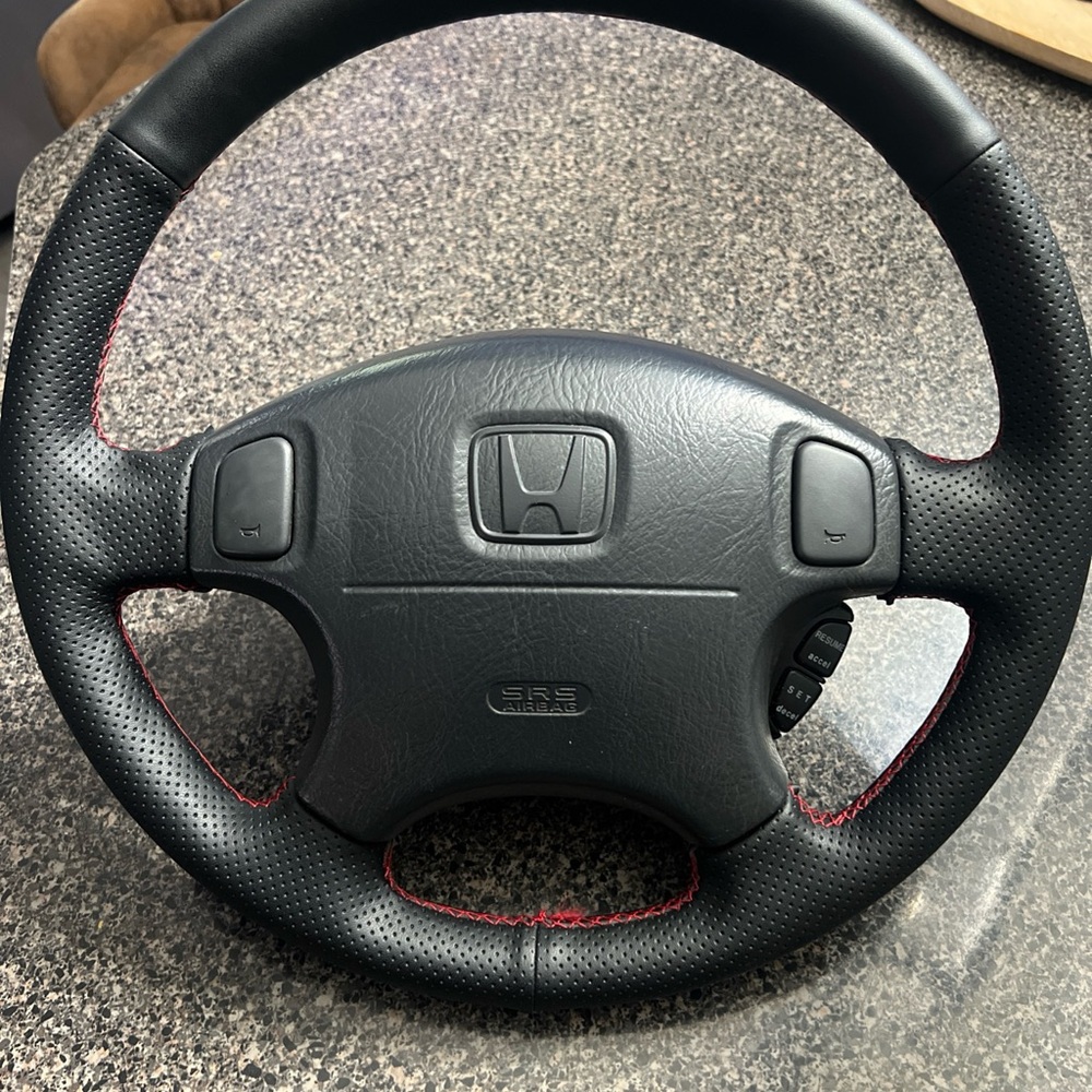 Honda Black Steering Wheel with Red Stitching